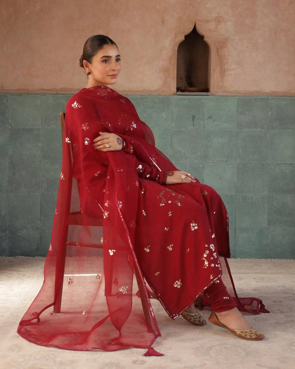 PURE RED | 3-pc Stitched Embroidered Outfit
