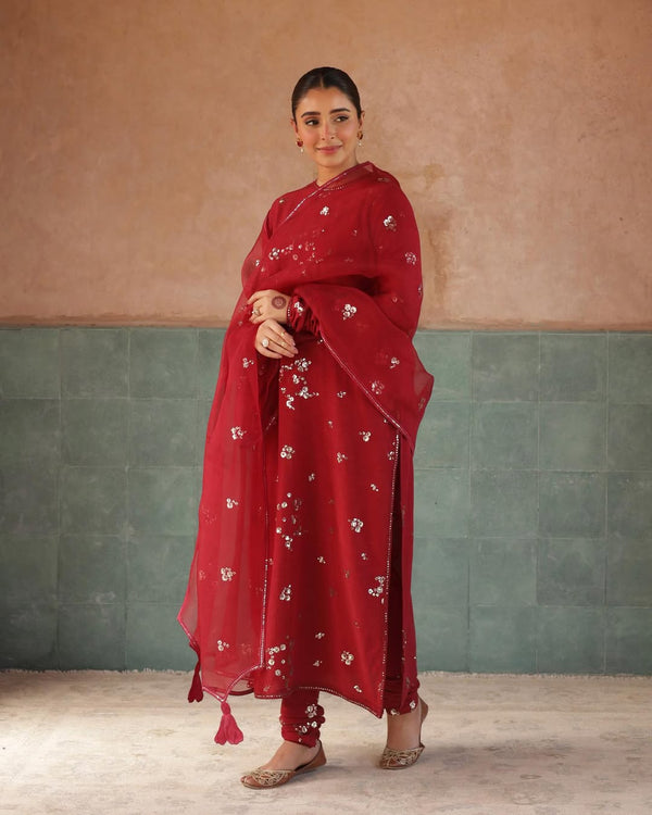 PURE RED | 3-pc Stitched Embroidered Outfit