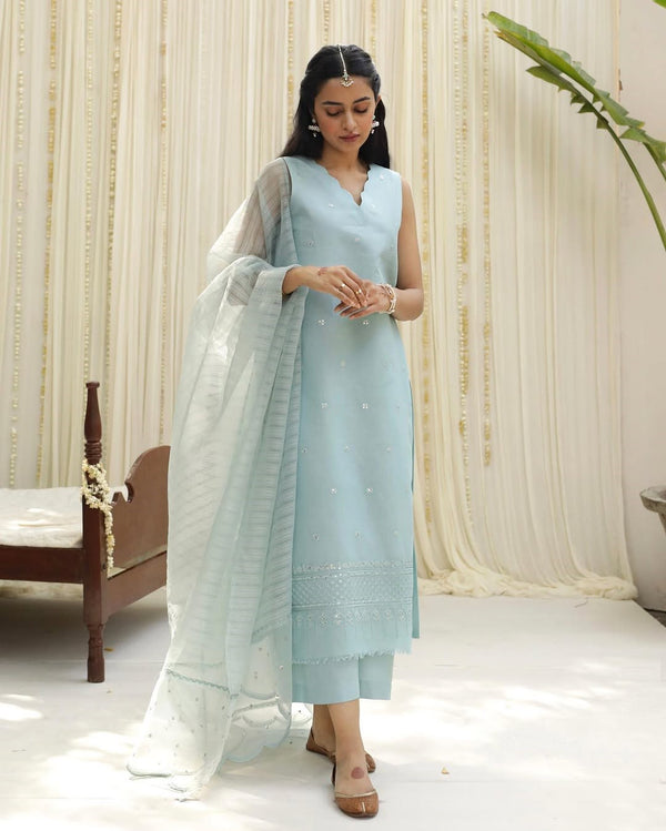 POWDER BLUE | 3-Pc Stitched Embroidered Outfit