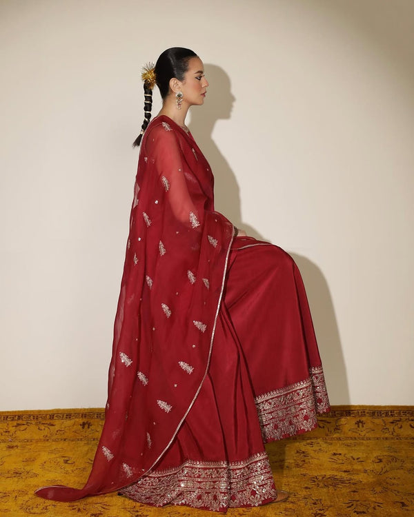 MUSHK | 3-Pc Stitched Embroidered Silk Outfit