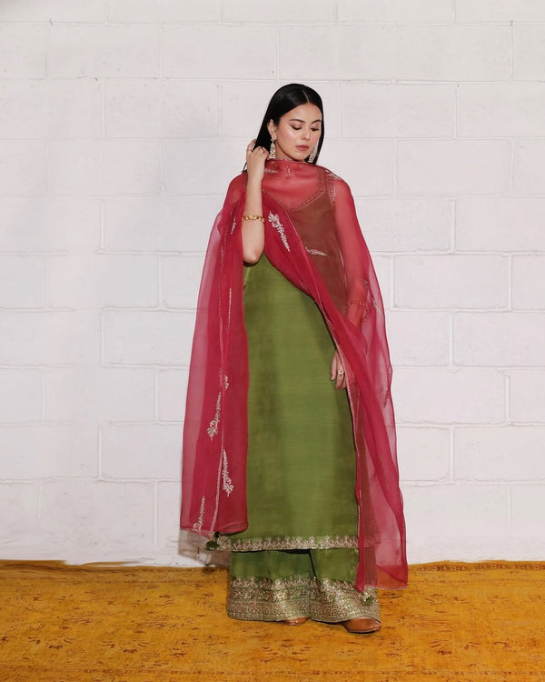 AFSANA | 3-Pc Stitched Silk Outfit