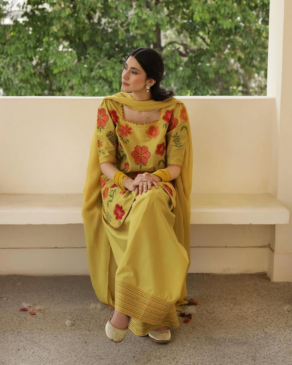 OLIVE YELLOW | 3PC Stitched Embroidered Outfit