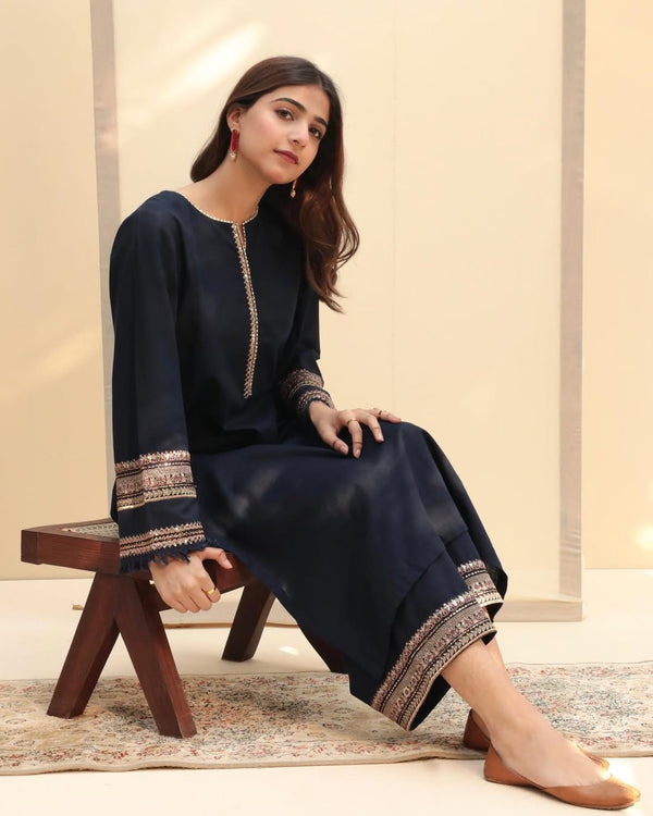 MIDNIGHT BLUE | 2-Pc Stitched Embroidered Outfit